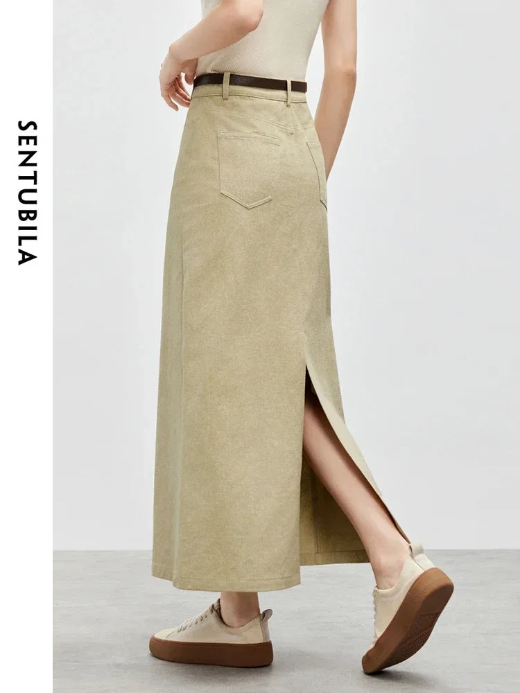 Damen Jeansrock aus 100 Prozent Baumwolle mit geradem Schlitz am Saum