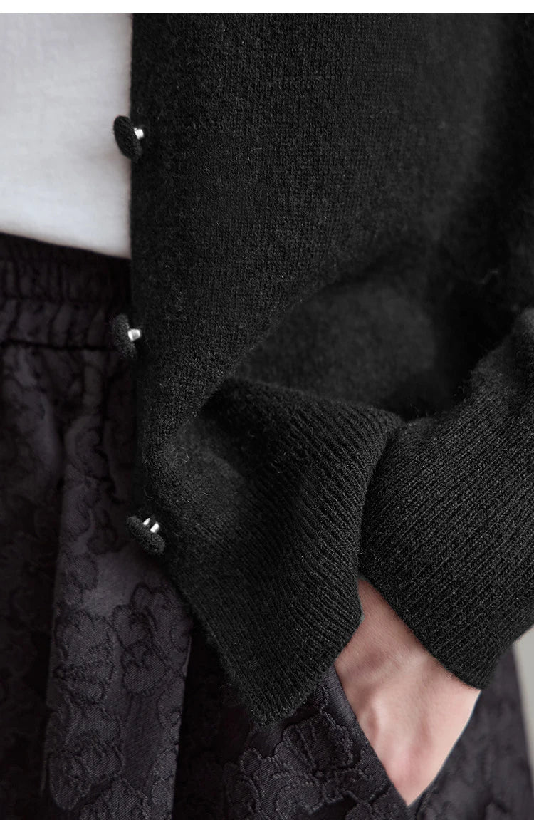 Damen-Strickjacke V-Ausschnitt Wolle lang locker Herbst-Winter