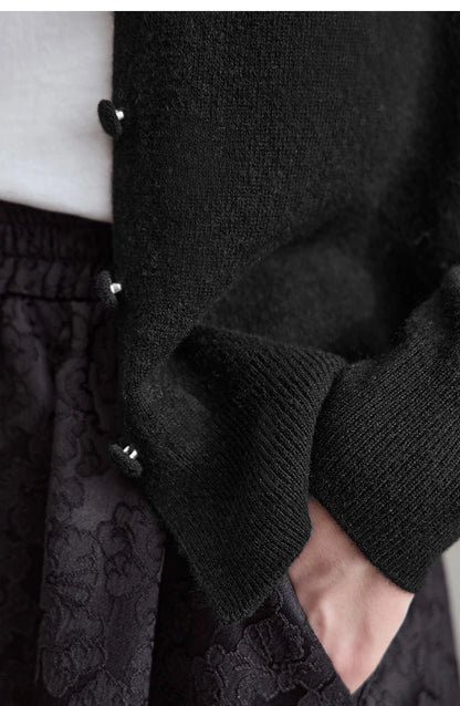 Damen-Strickjacke V-Ausschnitt Wolle lang locker Herbst-Winter