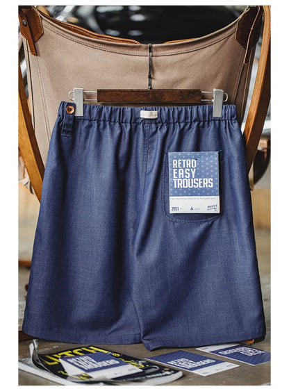 Herren Shorts im Retro-Stil aus gewaschenem Denim mit elastischem Bund und Kordelzug