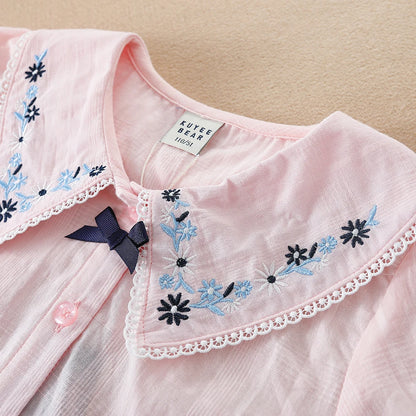 Mädchen Bluse Shirts Sommer Kurzarm Baumwolle Schöne Spitze Kausalen Weiß Tops Kinder Hohe Qualität Kleidung