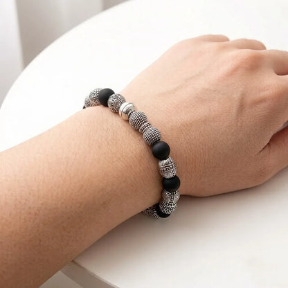 Damen-Armband Kreuz Perlen Obsidian Rebel aus Sterlingsilber