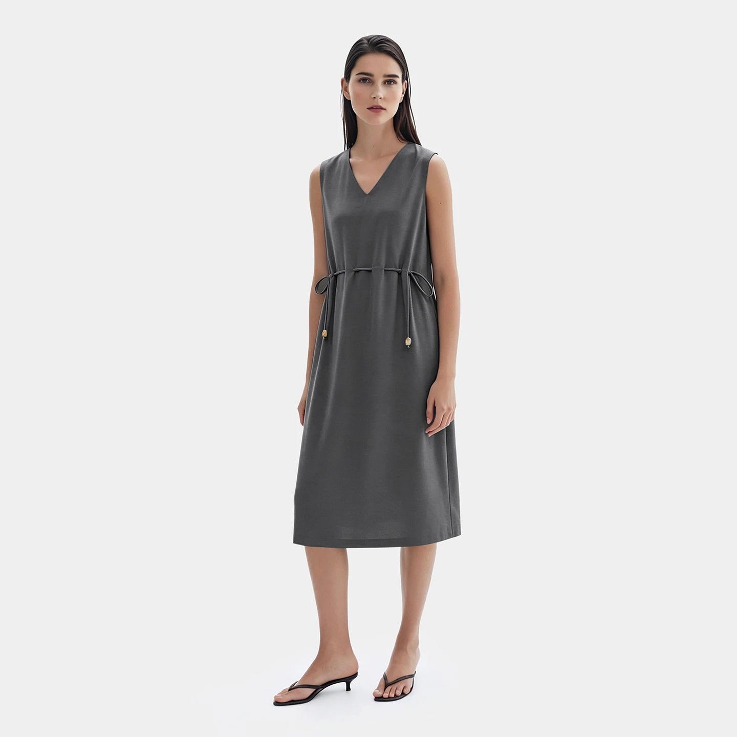 Komfortables Sommer Damen Kleid V-Ausschnitt Kordelzug