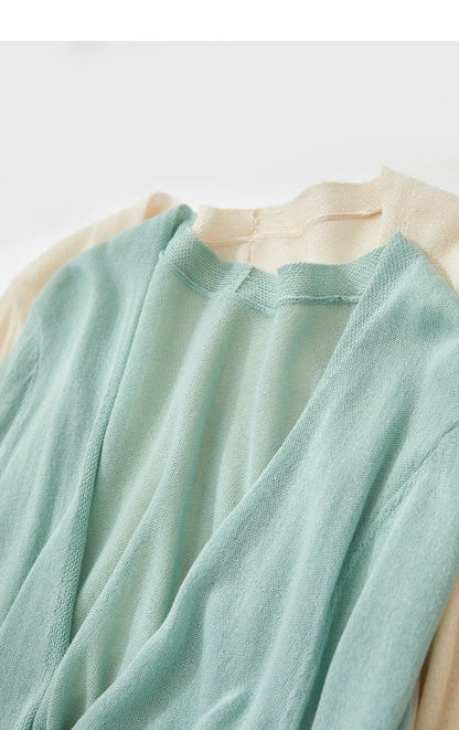 Damen-Strickjacke Micro-Stretch kurz locker einfarbig Sommer