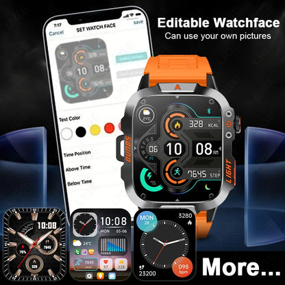 LIGE Neue LED Taschenlampe Outdoor Smart Uhr 420 mAh Batterie Wasserdicht 100 + Sport Herzfrequenz Sprachanruf 1,96 "HD Smartwatch Männer