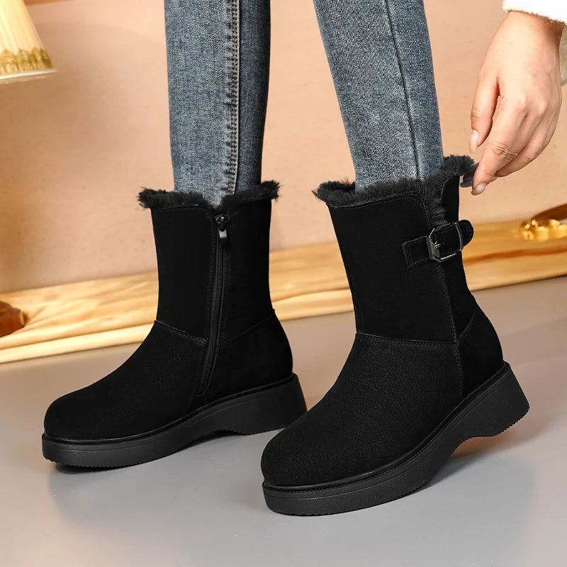 AIYUQI Snow Boots Female Genuine Leather 2025 New Wedge Anti-slip Women's Winter Shoes Boots Natural Wool Women Ankle Boots