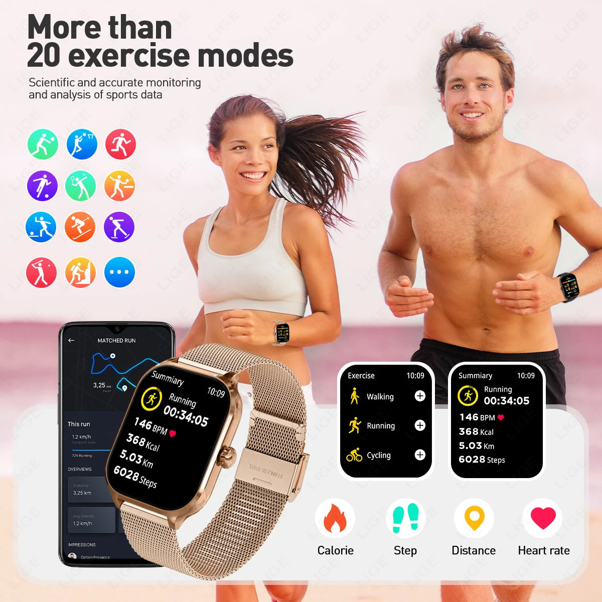 LIGE Voice Calling Smart Watch 2,01" Display 24H Gesundheitsmonitor Sport Smartwatch Benutzerdefinierte Zifferblätter Männer Frauen Smartwatches Neu