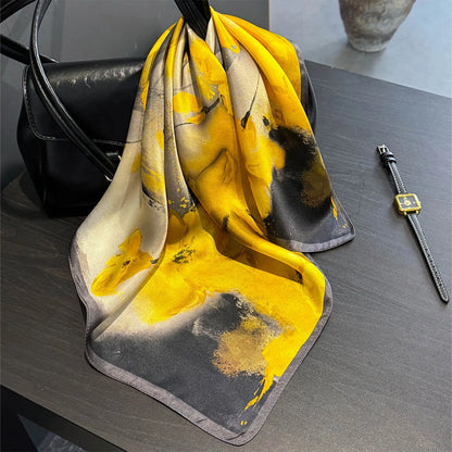 Damen Seidensatin Schal quadratisch Blumenprint Kopftuch Bandana Hijab H