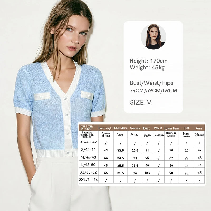 Damen-Strickjacke Viskose V-Ausschnitt kurz Sommer atmungsaktiv leicht