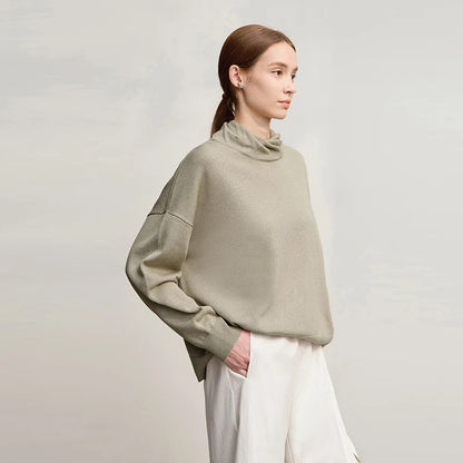 Damen-Rollkragenpullover locker Wolle-Mix Raglan lang Winter