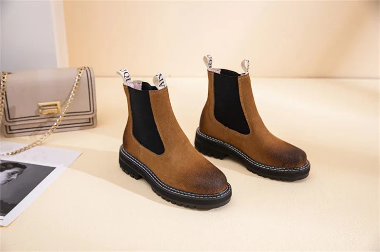 Women Winter Boots Sued Genuine Leather  New Fashion British Style Women Chelsea Boots Large Size 41　42　43 Female Ankle Boots