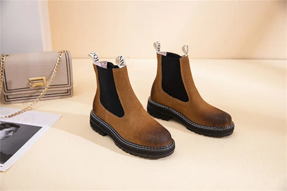 Women Winter Boots Sued Genuine Leather  New Fashion British Style Women Chelsea Boots Large Size 41　42　43 Female Ankle Boots