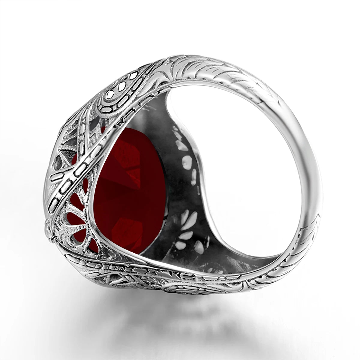 Unisex-Granat-Ring Großer Granatstein 14×18 mm Silber 925 Byzantinisches Design Feines Schmuckstück