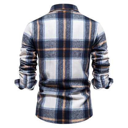Herren Kariertes Hemd im Casual-Stil mit doppelten Taschen für Herbst und Winter