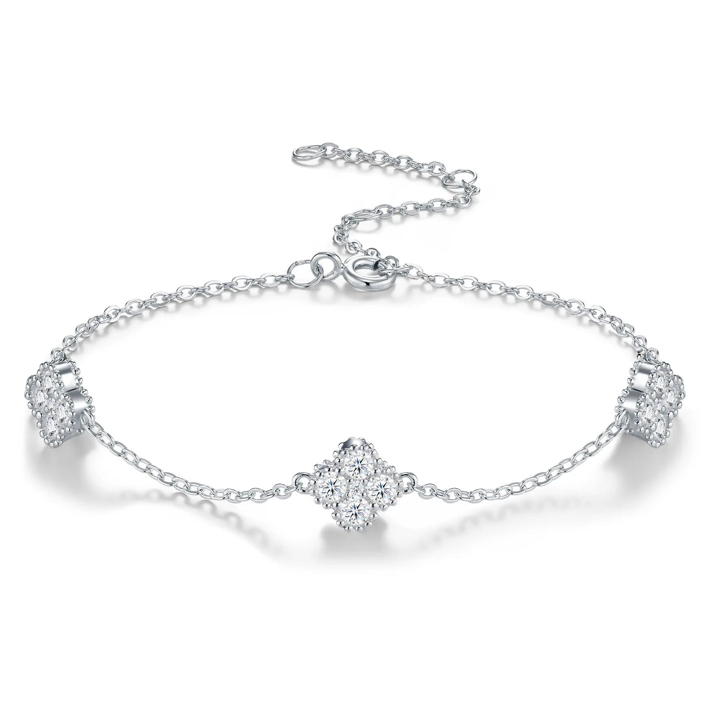 Damen-Armband mit Kleeblatt-Moissanit aus Sterlingsilber