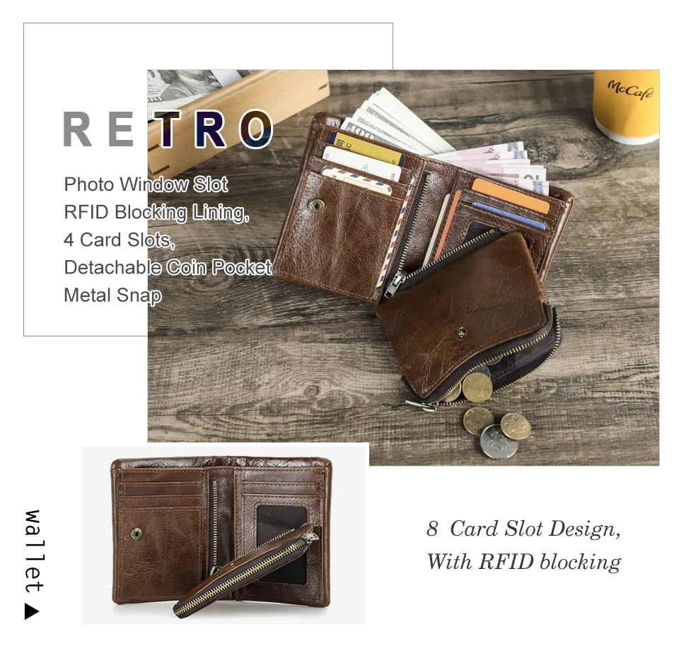Herren Echtleder Geldbörse Bifold Vintage RFID Kartenhalter Münzfach Luxus Reise