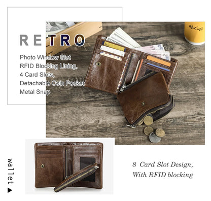 Herren Echtleder Geldbörse Bifold Vintage RFID Kartenhalter Münzfach Luxus Reise