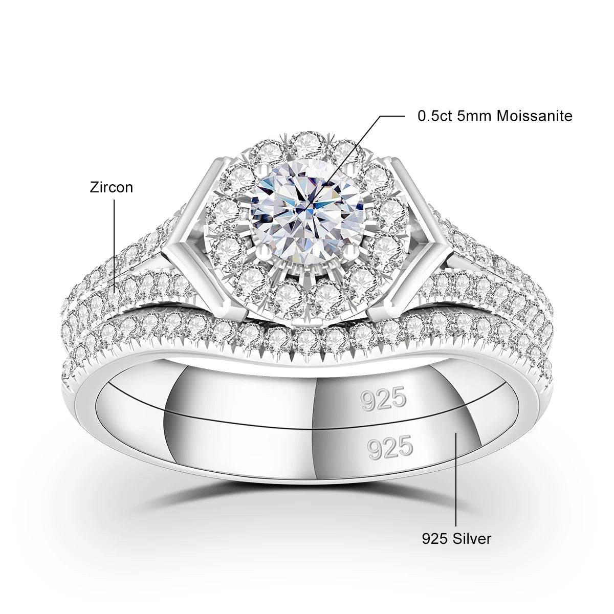 Verlobungsringe Paarset aus Moissanit und 925 Sterling Silber mit Zertifikat Premium Hochzeits Schmuck Geschenk