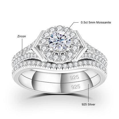 Verlobungsringe Paarset aus Moissanit und 925 Sterling Silber mit Zertifikat Premium Hochzeits Schmuck Geschenk