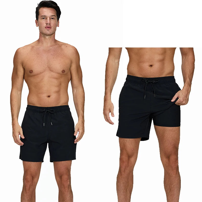 Lange Herren-Shorts aus Polyester mit Innenfutter und seitlicher Reißverschlusstasche – ideal für Strand und Fitnessstudio