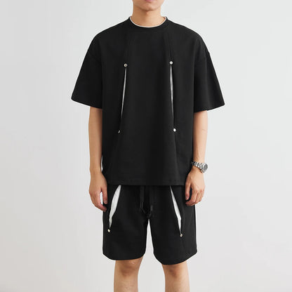 Herren Kurzarm T-Shirt Set mit elastischer Taille und praktischen Taschen
