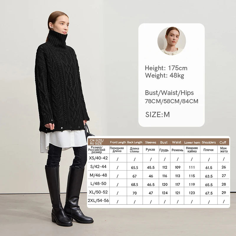 Damen-Rollkragenpullover Acryl locker warm Retro Winter