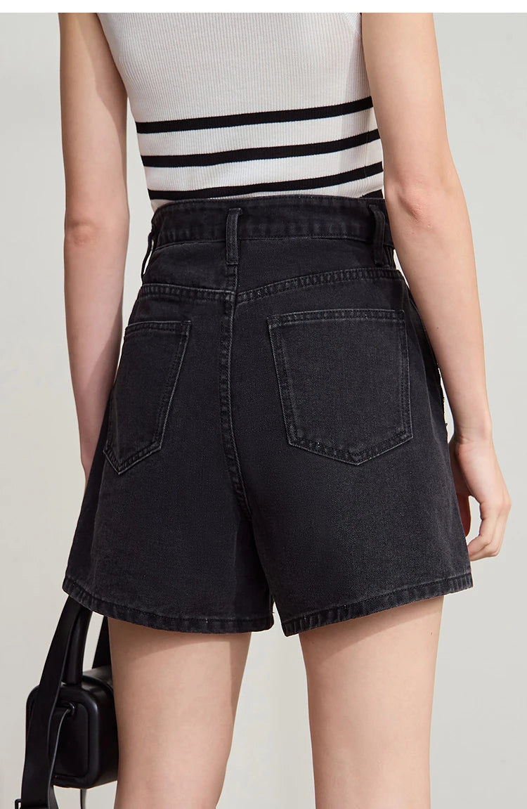 Damen Shorts Baumwoll-Denim Lässig Locker Gerade Vintage Modische Taschenjeans