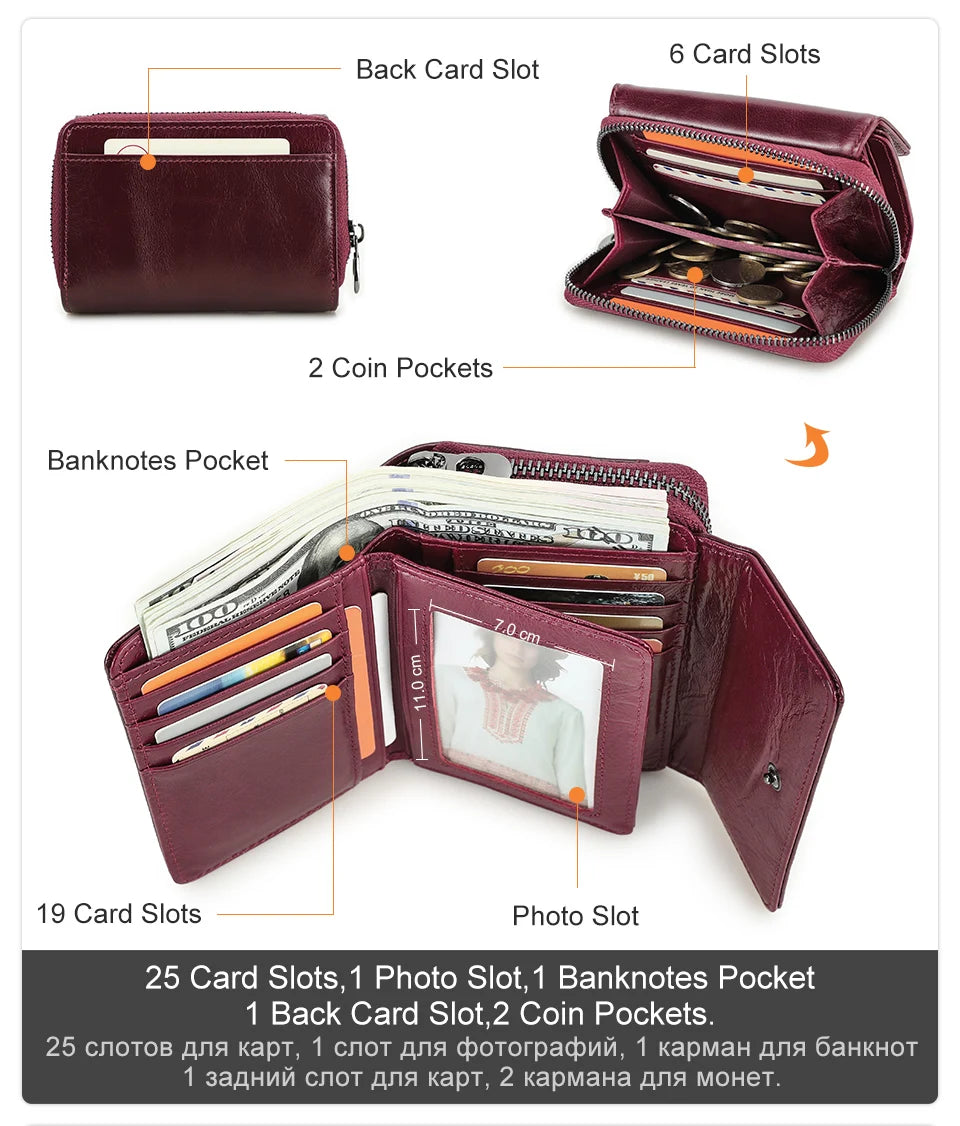 Damen Echtleder Geldbörse Vintage Mode Handtasche Münzfach Geldclip Business