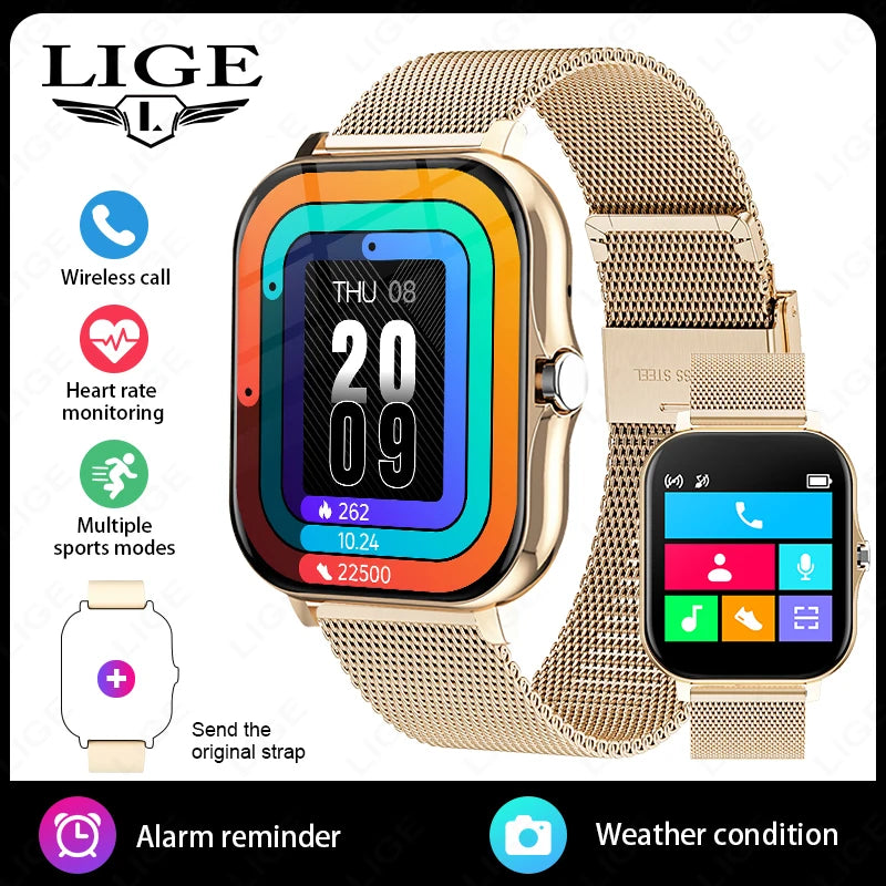 LIGE 1,44 Zoll Full Touch Screen Smart Uhr Bluetooth Anruf BT Musik EKG Gesundheit Überwachung Männer Frauen Smartwatch Für IOS Android