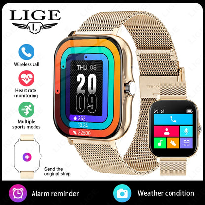 LIGE 1,44 Zoll Full Touch Screen Smart Uhr Bluetooth Anruf BT Musik EKG Gesundheit Überwachung Männer Frauen Smartwatch Für IOS Android