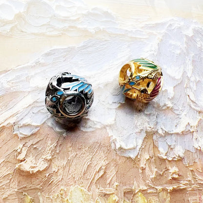 Kolibri-Perlen-Charm aus 925er Sterlingsilber, silbern und goldfarben, mit Emaillemalerei