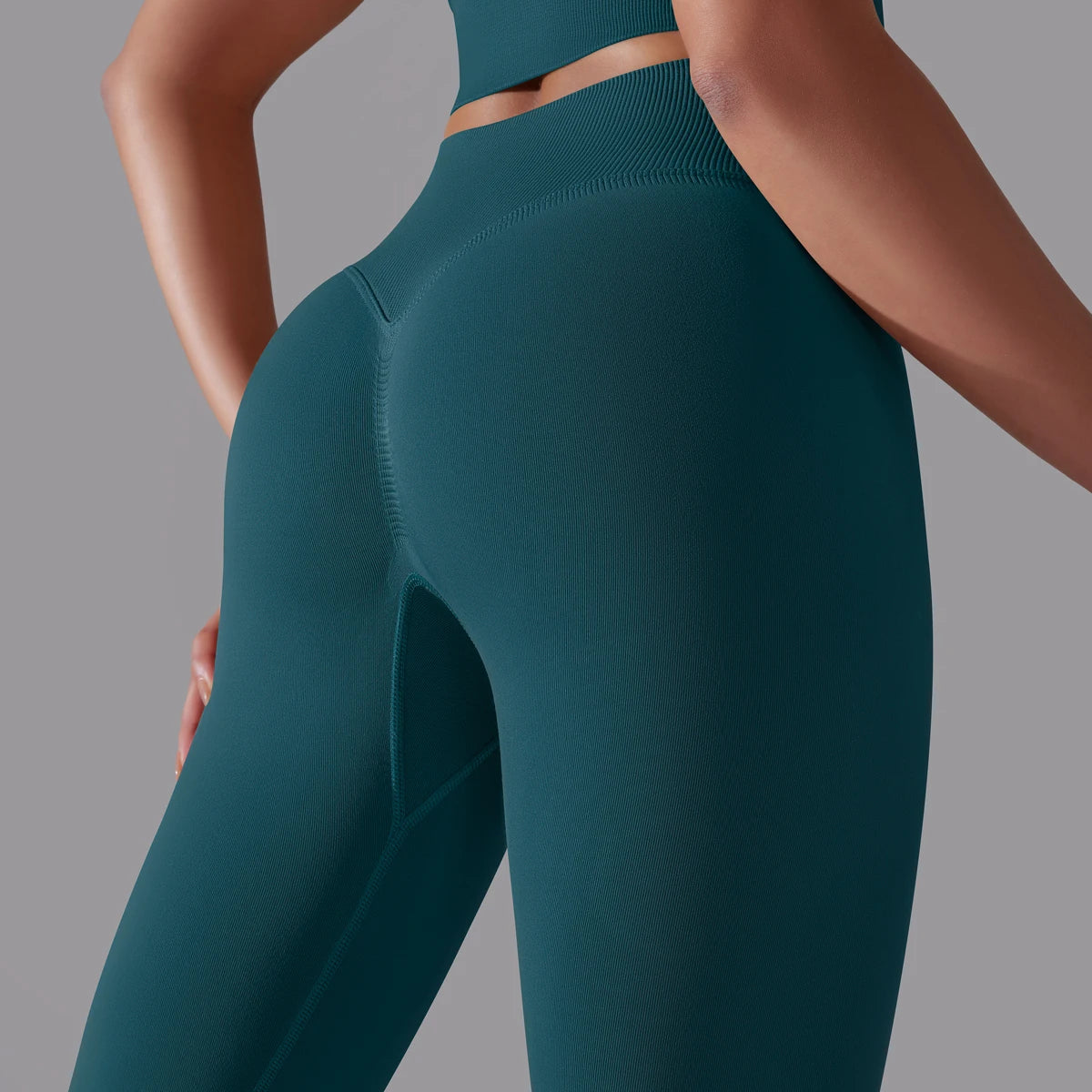 Nahtlose Yoga-Hose mit hoher Taille, petrolblau