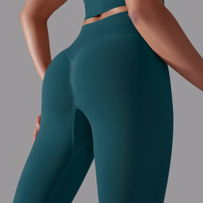 Nahtlose Yoga-Hose mit hoher Taille, petrolblau