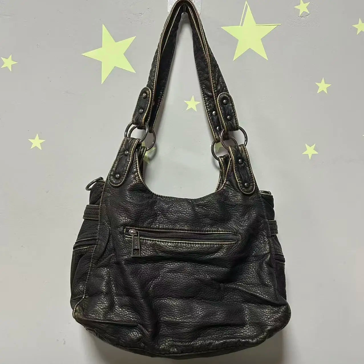 Damen-Schultertasche aus PU Bronze Retro-Stil mit Topgriff und Smartphonefach große Kapazität