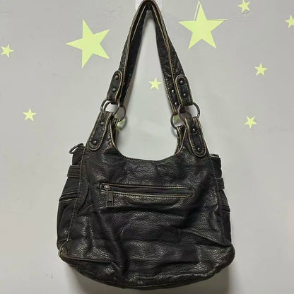 Damen-Schultertasche aus PU Bronze Retro-Stil mit Topgriff und Smartphonefach große Kapazität