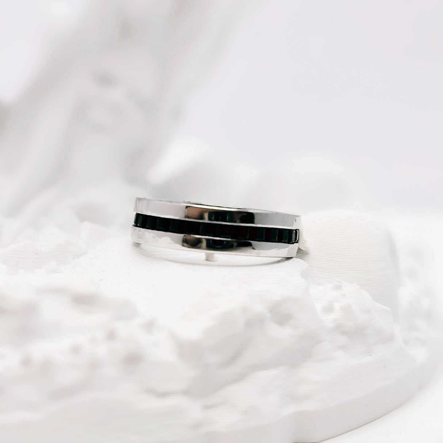 Damen-Ring Bandring schwarze Steine Vintage II aus Sterlingsilber