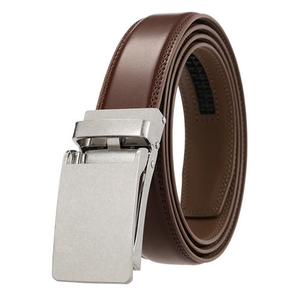 Herren-Gürtel aus Rindsleder mit automatischer Metallschnalle, 31 mm Breite, braun