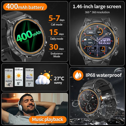 Männer Smartwatch mit Fitness Tracker und wasserdichter Taschenlampe für Outdoor Aktivitäten