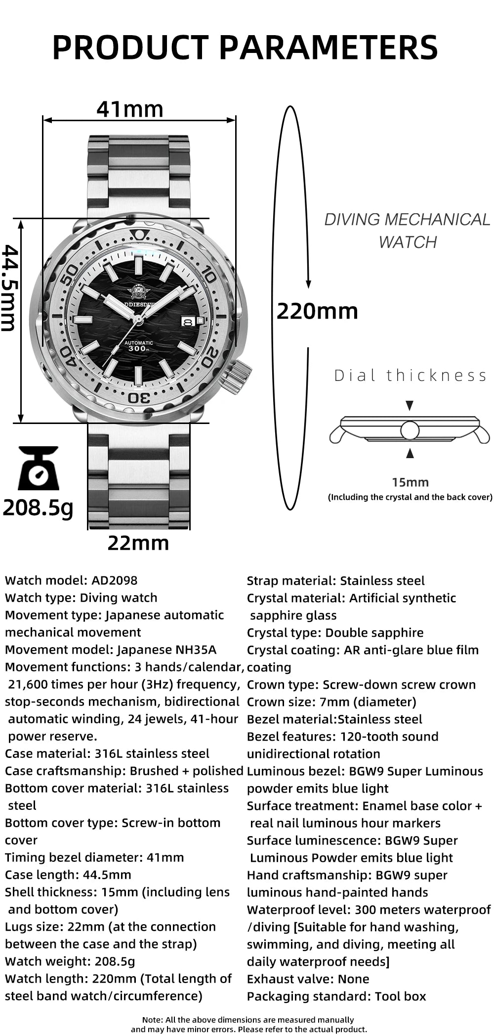Herren-Taucheruhr mit 300 m Wasserdichtigkeit und NH35A-Automatikwerk