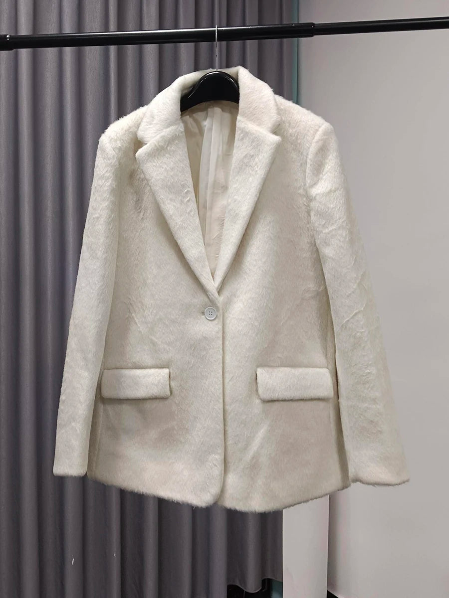 Elegante Damenjacke mit Reverskragen und langen Ärmeln – luxuriöses Patchwork-Design mit Taschen