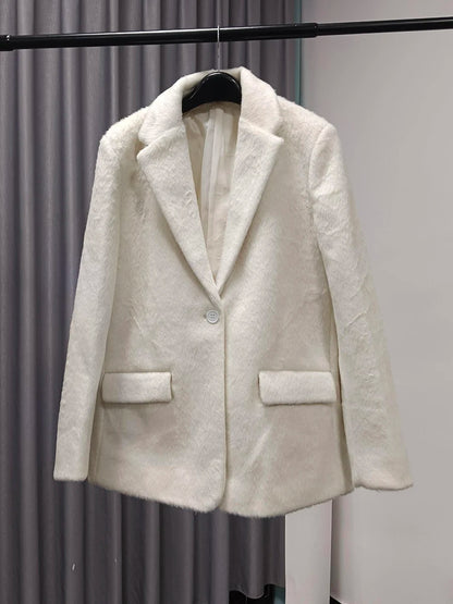 Elegante Damenjacke mit Reverskragen und langen Ärmeln – luxuriöses Patchwork-Design mit Taschen
