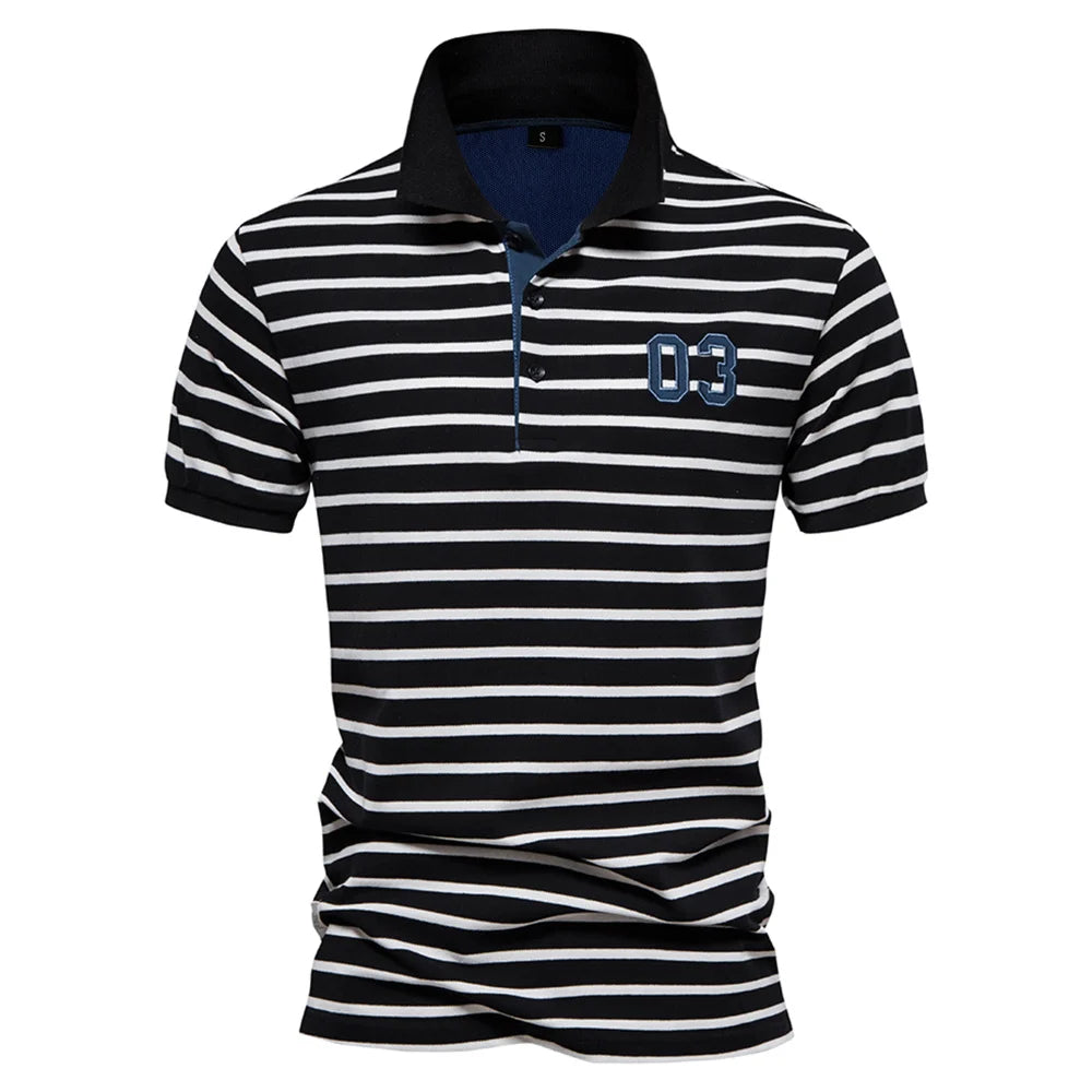 Premium Herren Polo Shirt Gestreift Luftiger Tragekomfort