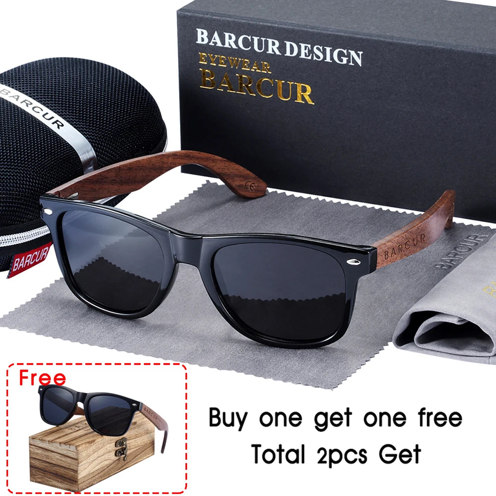 Sonnenbrille Walnuss schwarz polarisiert UV400 Holz Original-Etui Herren