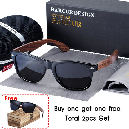 Sonnenbrille Walnuss schwarz polarisiert UV400 Holz Original-Etui Herren