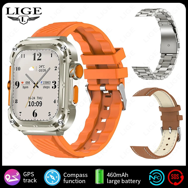 LIGE Neue GPS Smartwatch Männer 2,1'' HD Bildschirm NFC Kompass 460mAh Militär Outdoor Sport Smart Uhr IP68 wasserdichte BT Anruf Uhr