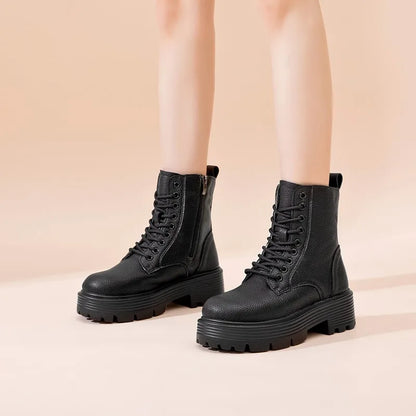 Damen-Stiefelette schwarz, Schnürung, gepolsterter Schaft, dicke Laufsohle