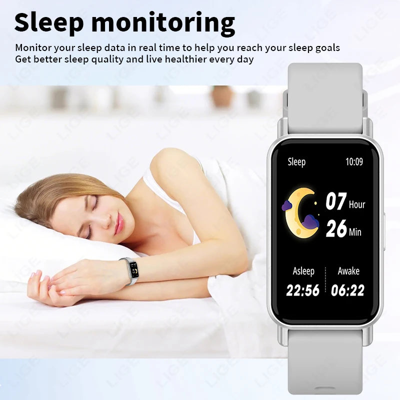 LIGE 1,45" wasserdichte Silikon-Smartwatch, kabelloser Anruf, Schlafügung, Sport-Smartband, Schrittzähler, Informationen, Erinnerungsarmband