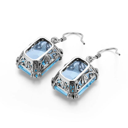 Damen-Ohrringe aus Sterlingsilber 925 mit quadratischem Aquamarin-Anhänger handgefertigtes Vintage-Design