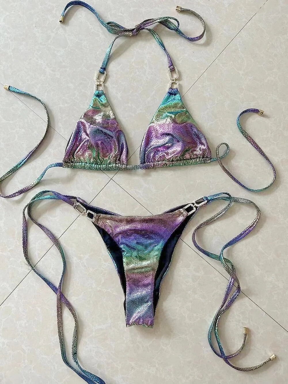 Sexy Bikini-Set mit Strasssteinen für Damen – Push-up-Badeanzug für Strand und Pool