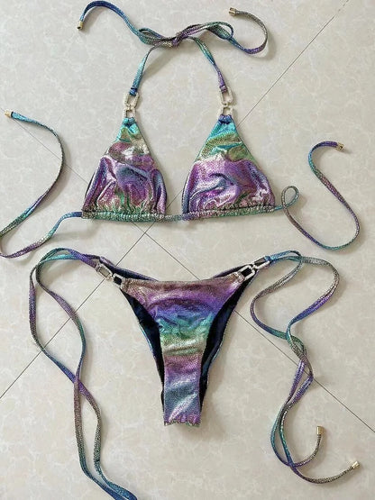 Sexy Bikini-Set mit Strasssteinen für Damen – Push-up-Badeanzug für Strand und Pool